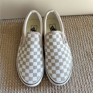 Vans Checkered Slip-On Sneakers - Beige and White